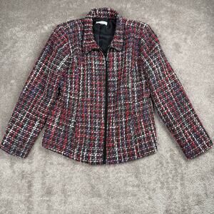 Christopher Banks Blazer Jacket Size L Red Black Purple Tweed Zip-Up Career